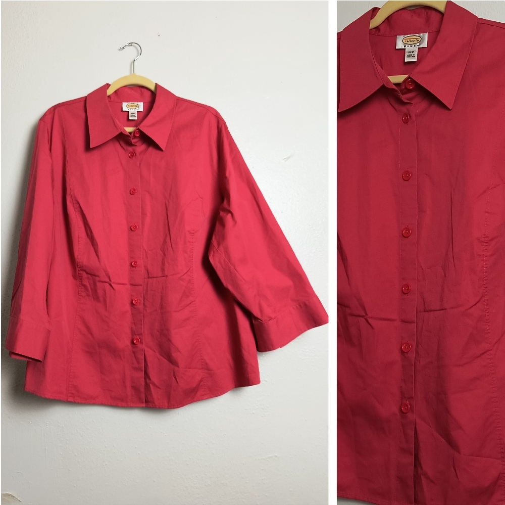Talbots Casual Shirt Blouse Women's Size 20W Electric Pink Three-Quarter Sleeve